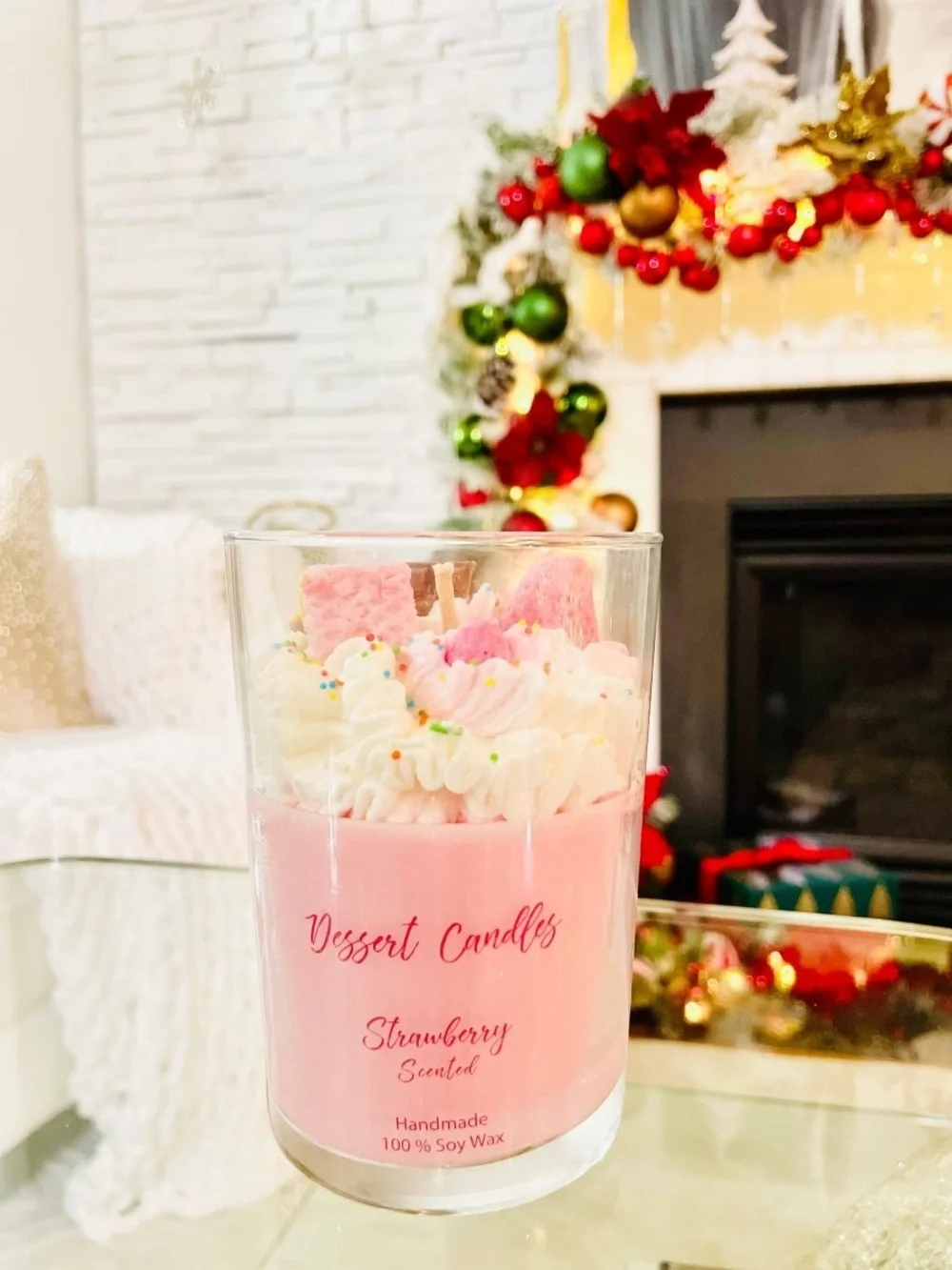 Strawberry Scented Pink Soy Wax Candle